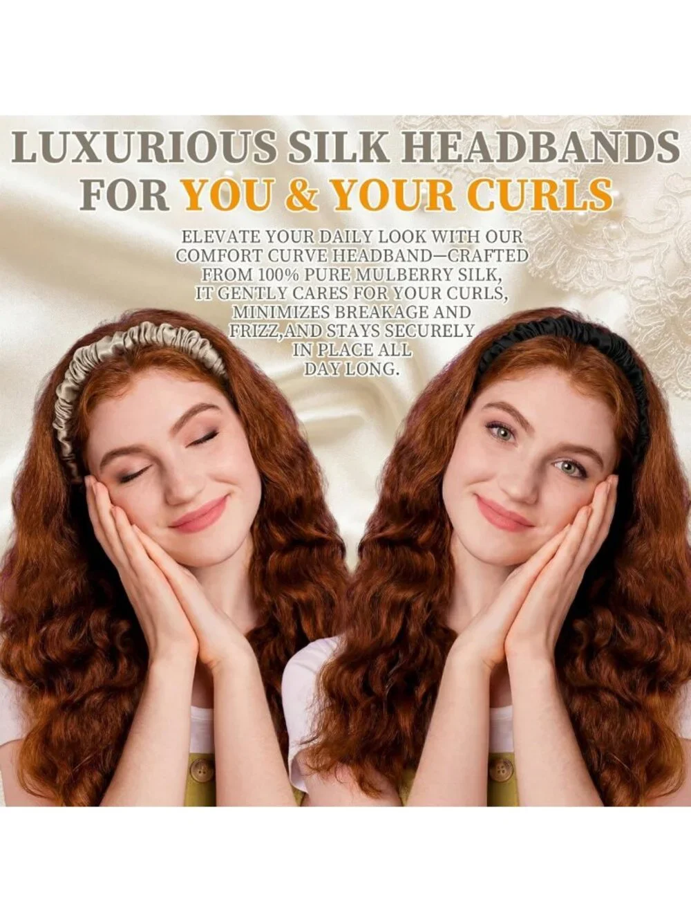 2 Pcs Mulberry Silk Headbands for Women - No-Slip, No-Headache Hair Accessories